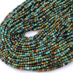 Genuine Natural Dragon Skin Turquoise 2mm 3mm Faceted Round Beads Multicolor Blue Green Brown Turquoise Micro Diamond Cut 15.5" Strand