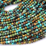Genuine Natural Dragon Skin Turquoise 2mm 3mm Faceted Round Beads Multicolor Blue Green Brown Turquoise Micro Diamond Cut 15.5" Strand