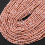Micro Faceted Natural Peach Moonstone 4mm Rondelle Gemstone Beads 15.5" Strand