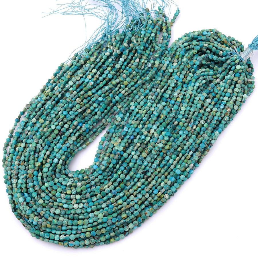 Natural Blue Green Turquoise Faceted 3mm 4mm Coin Beads Real Genuine Gemstone 15.5" Strand