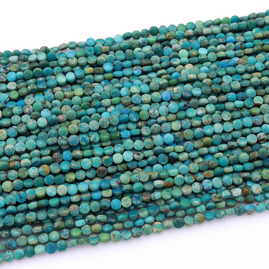 Natural Blue Green Turquoise Faceted 3mm 4mm Coin Beads Real Genuine Gemstone 15.5" Strand
