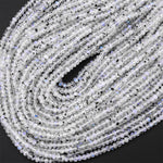 Micro Faceted Natural Rainbow Moonstone Rondelle Beads 4mm Blue Flashes Black Iron 15.5" Strand