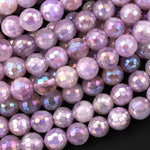 Mystic Violet Amethyst Faceted 6mm 8mm Round Beads Plated Silverite AB Coated Natural Gemstone 15.5" Strand