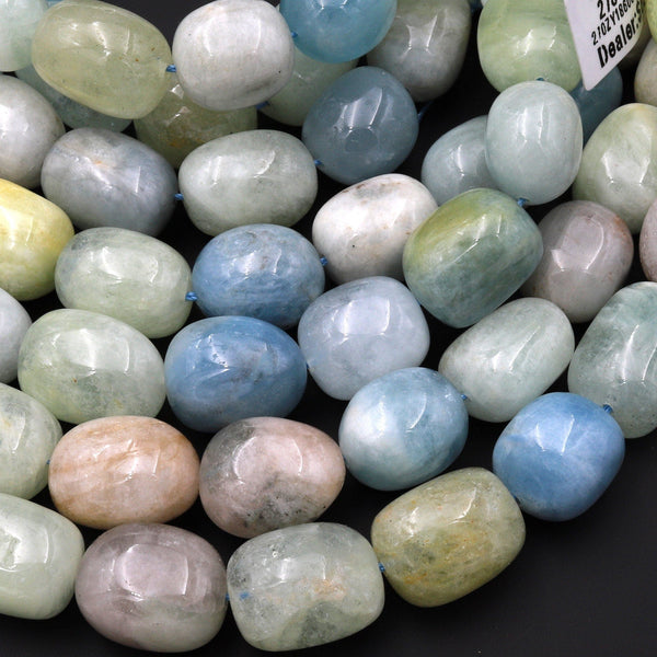 Large Natural Blue Aquamarine Beads Smooth Rounded Nuggets High Quality Gemstone 15.5" Strand