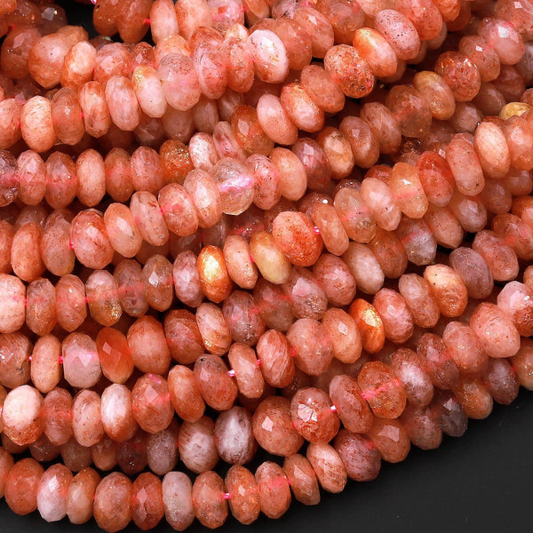 Natural Fiery Orange Sunstone Faceted Rondelle Beads 5mm 6mm 8mm 15.5" Strand