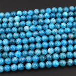 AAA Natural Light Teal Blue Apatite 4mm 6mm 8mm 10mm Round Beads Translucent Gemstone 15.5" Strand