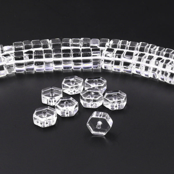 Faceted Natural Rock Crystal Quartz Beads Center Drilled Hexagon Disc Rondelle 15.5" Strand