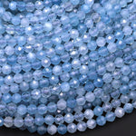 AAA Faceted Natural Blue Aquamarine 4mm 5mm 6mm Round Beads Super Translucent Micro Laser Diamond Cut Gemstone 15.5" Strand