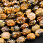 Natural Titanium Golden Rutile Quartz Puffy Smooth Nugget Beads Gemstone 15.5" Strand
