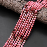 Faceted Natural Red Pink Thulite 4mm Round Beads Micro Diamond Cut Gemstone From Norway 15.5" Strand