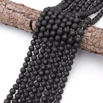 Matte Black Druzy Agate 8mm 10mm Round Beads With Sparkling Quartz Crystal Cave 15.5" Strand