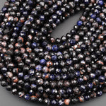 Faceted Natural Deep Dark Blue Orange Sodalite 4mm 6mm Round Beads Micro Cut Gemstone 15.5" Strand