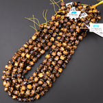 Natural Tiger's Eye Faceted 8mm Dice Cube Square Beads Golden Brown Gemstone 15.5" Strand