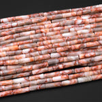 Natural Red Line Marble Jasper Aka Red Crazy Lace Thin Long Tube Beads 14mm 15.5" Strand