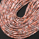 Natural Red Line Marble Jasper Aka Red Crazy Lace Thin Long Tube Beads 14mm 15.5" Strand