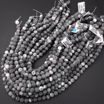 Matte Natural Gray Black Druzy Agate 8mm 10mm Round Beads With Quartz Crystal Pocket Cave 15.5" Strand