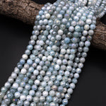 Mystic Aquamarine Faceted 6mm 8mm Round Beads Plated Silverite AB Coated Natural Gemstone 15.5" Strand