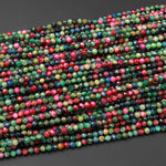 Micro Faceted Multicolor Mixed Vibrant Red Blue Green Cat's Eye Round Beads 3mm 15.5" Strand
