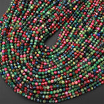 Micro Faceted Multicolor Mixed Vibrant Red Blue Green Cat's Eye Round Beads 3mm 15.5" Strand