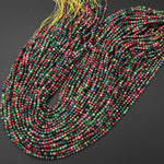 Micro Faceted Multicolor Mixed Vibrant Red Blue Green Cat's Eye Round Beads 3mm 15.5" Strand