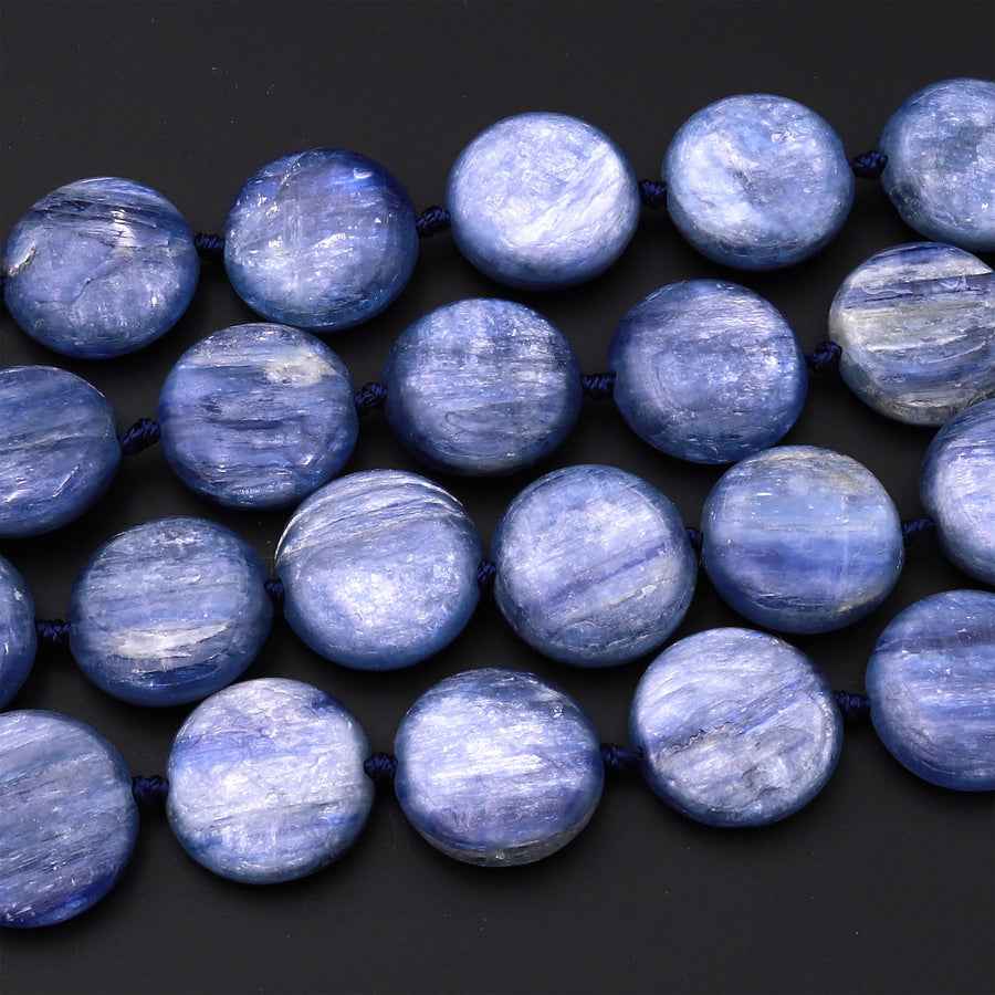 Natural Blue Kyanite Coin Cushion Beads 14mm 15.5" Strand