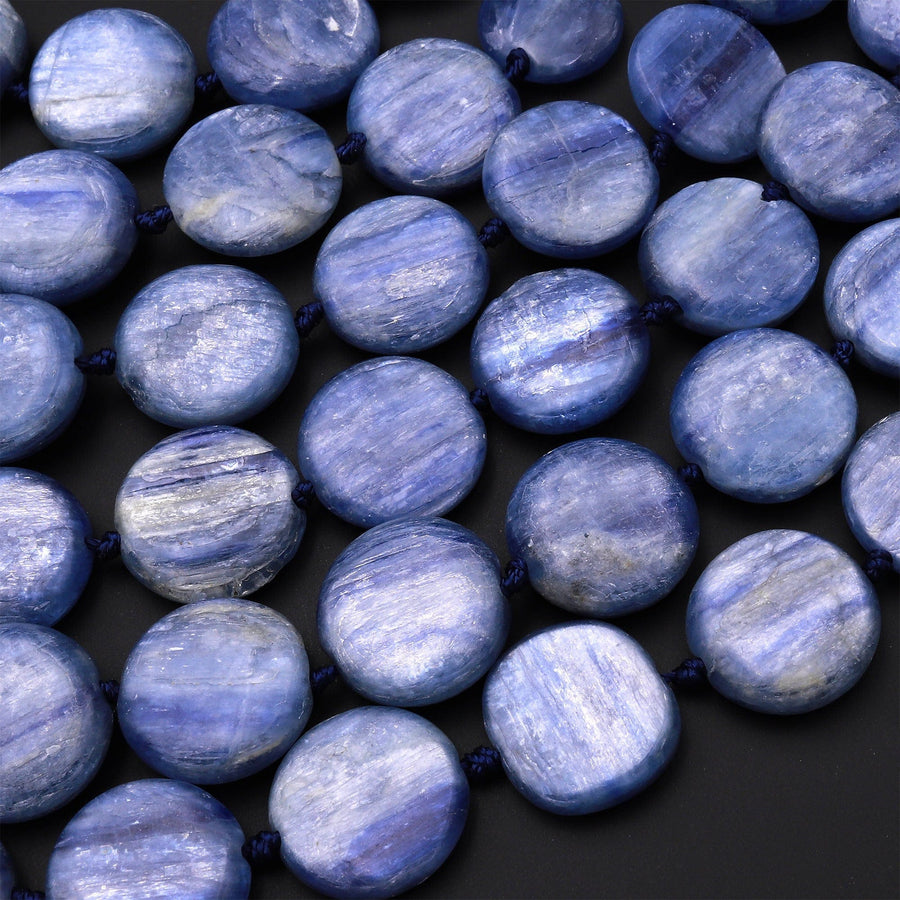 Natural Blue Kyanite Coin Cushion Beads 14mm 15.5" Strand