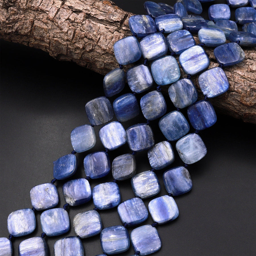 Natural Blue Kyanite Diamond Diagonally Drilled Square Cushion Beads 14mm 15.5" Strand