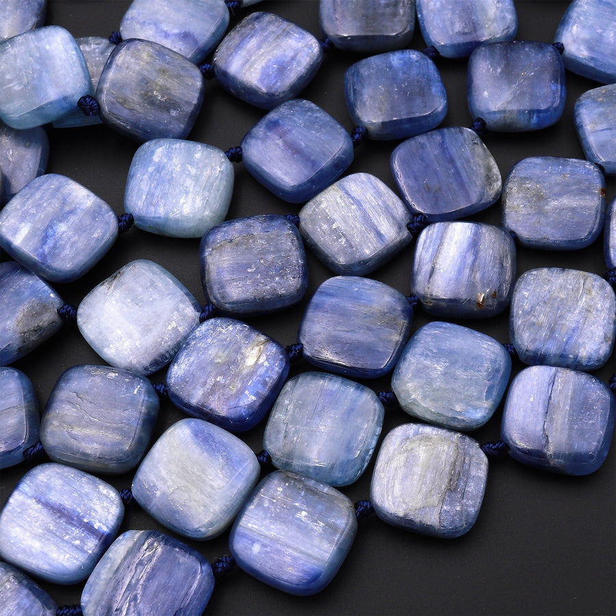 Natural Blue Kyanite Diamond Diagonally Drilled Square Cushion Beads 14mm 15.5" Strand
