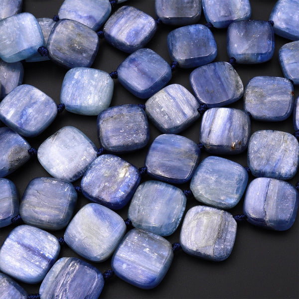Natural Blue Kyanite Diamond Diagonally Drilled Square Cushion Beads 14mm 15.5" Strand