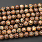 Tibetan Agate 8mm 10mm Round Beads Dzi Agate Green Eye Matte Mala Antique Boho Beads 15" Strand