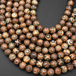 Tibetan Agate 8mm 10mm Round Beads Dzi Agate Green Eye Matte Mala Antique Boho Beads 15" Strand