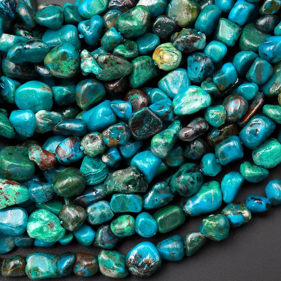 Natural Blue Green Chrysocolla Freeform Chip Pebble Nugget Beads Gemstone 15.5" Strand