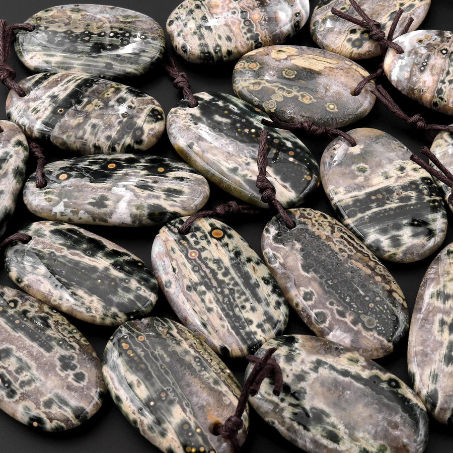 Natural Green Ocean Jasper Pendant Freeform Oval Shape Gemstone