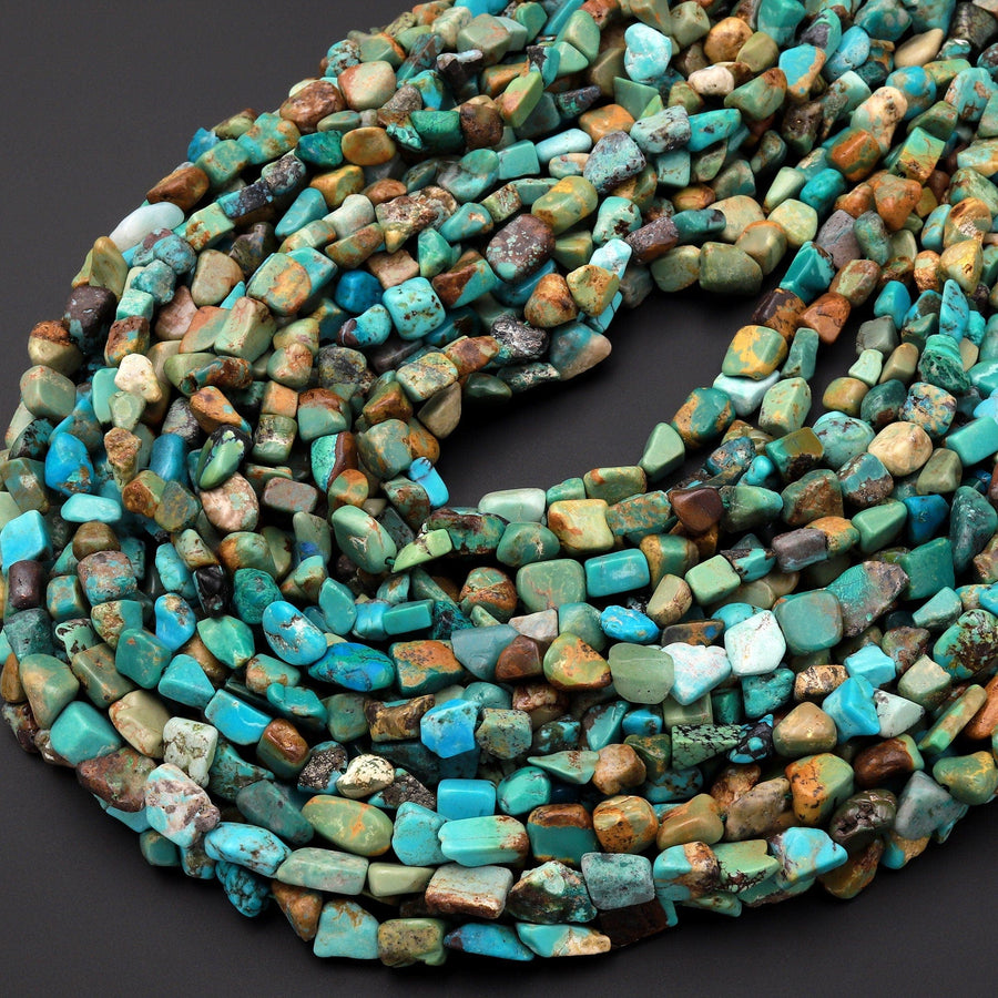 Genuine Natural Turquoise Nugget Beads Freeform Real Blue Green Brown Turquoise Pebble Beads 15.5" Strand