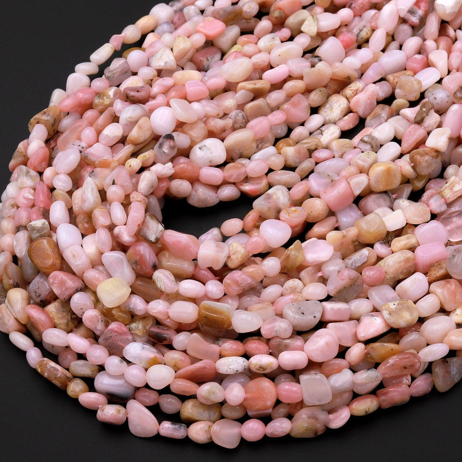 Natural Peruvian Pink Opal Freeform Pebble Nugget Beads Gemstone 15.5" Strand