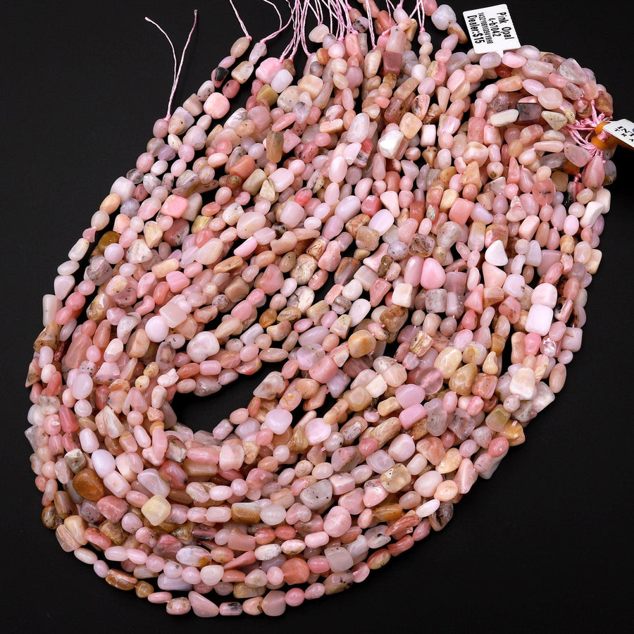 Natural Peruvian Pink Opal Freeform Pebble Nugget Beads Gemstone 15.5" Strand