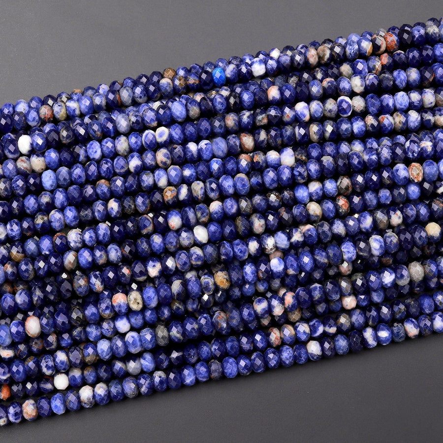 Faceted Natural Orange Sodalite 4mm 6mm Rondelle Beads Multicolor Shaded Gemstone 15.5" Strand