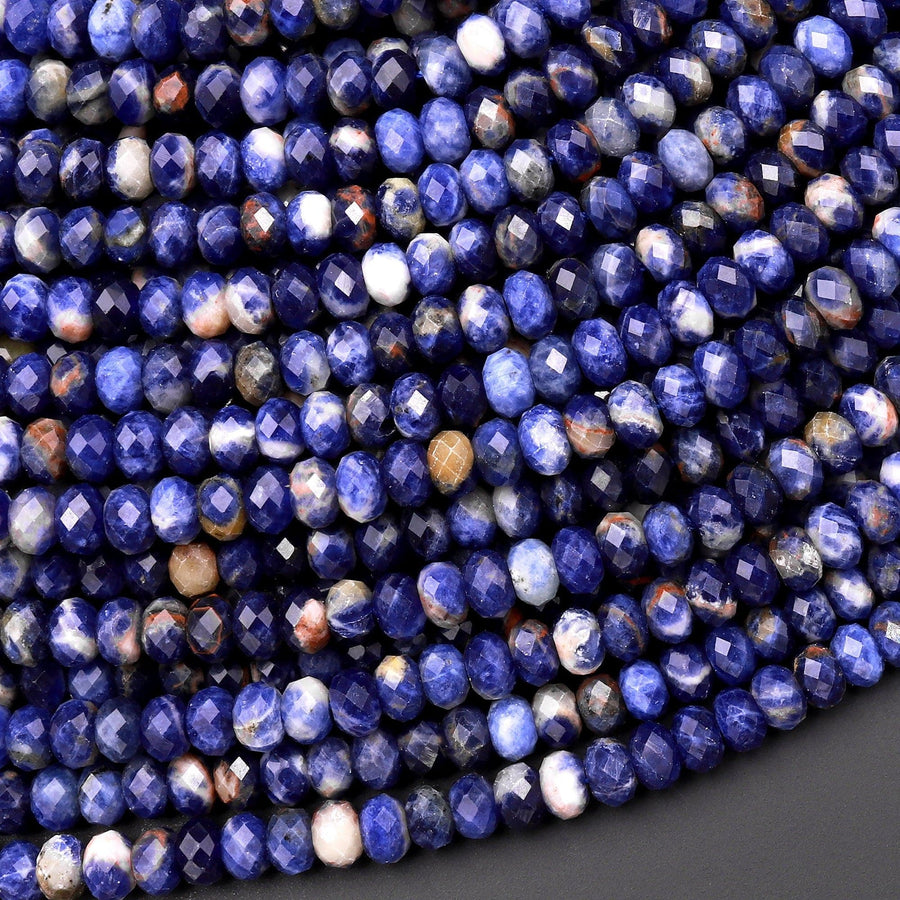 Faceted Natural Orange Sodalite 4mm 6mm Rondelle Beads Multicolor Shaded Gemstone 15.5" Strand