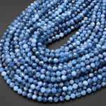 AAA Micro Faceted Natural Stormy Blue Aquamarine 4mm 6mm Round Beads 15.5" Strand