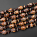 Tibetan Agate Barrel Drum Vase Beads Dzi Agate Brown Ancient Antique Boho Strand