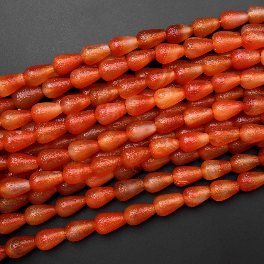 AAA Orange Red Gobi Agate Teardrop Beads Vertically Drilled 15.5" Strand