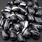 Black White Tuxedo Teardrop Pendant Natural Crystal Focal Bead