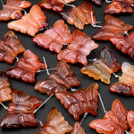 Hand Carved Natural Carnelian Butterfly Earring Pair Drilled Gemstone Matched Beads