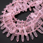 AAA Small Natural Pink Rose Quartz Faceted Double Terminated Pointes Side Drilled Focal Pendant Beads Bullet Bicone 15" Strand