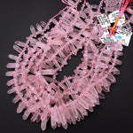 AAA Small Natural Pink Rose Quartz Faceted Double Terminated Pointes Side Drilled Focal Pendant Beads Bullet Bicone 15" Strand