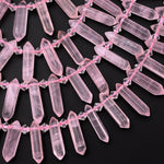 AAA Small Natural Pink Rose Quartz Faceted Double Terminated Pointes Side Drilled Focal Pendant Beads Bullet Bicone 15" Strand