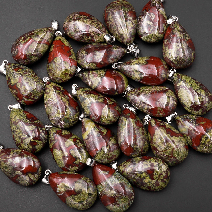 Natural Dragon Blood Jasper Teardrop Pendant Natural Crystal Focal Bead