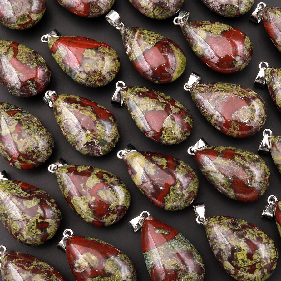 Natural Dragon Blood Jasper Teardrop Pendant Natural Crystal Focal Bead