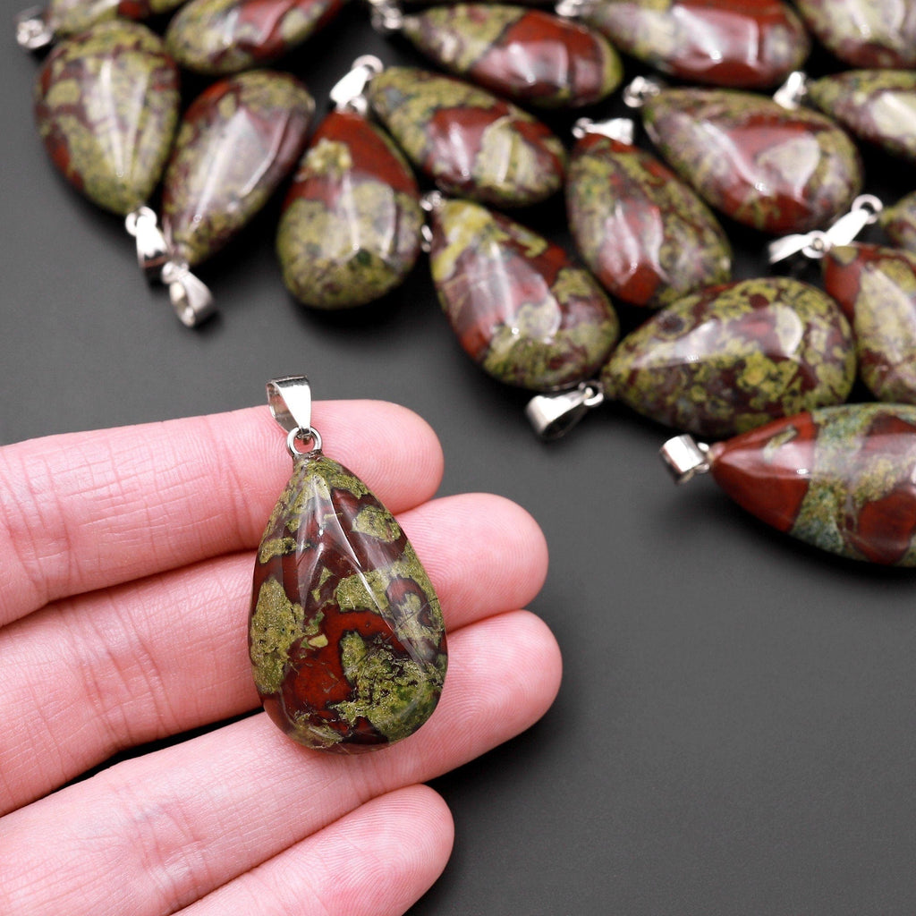 Natural Dragon Blood Jasper Teardrop Pendant Natural Crystal Focal Bead