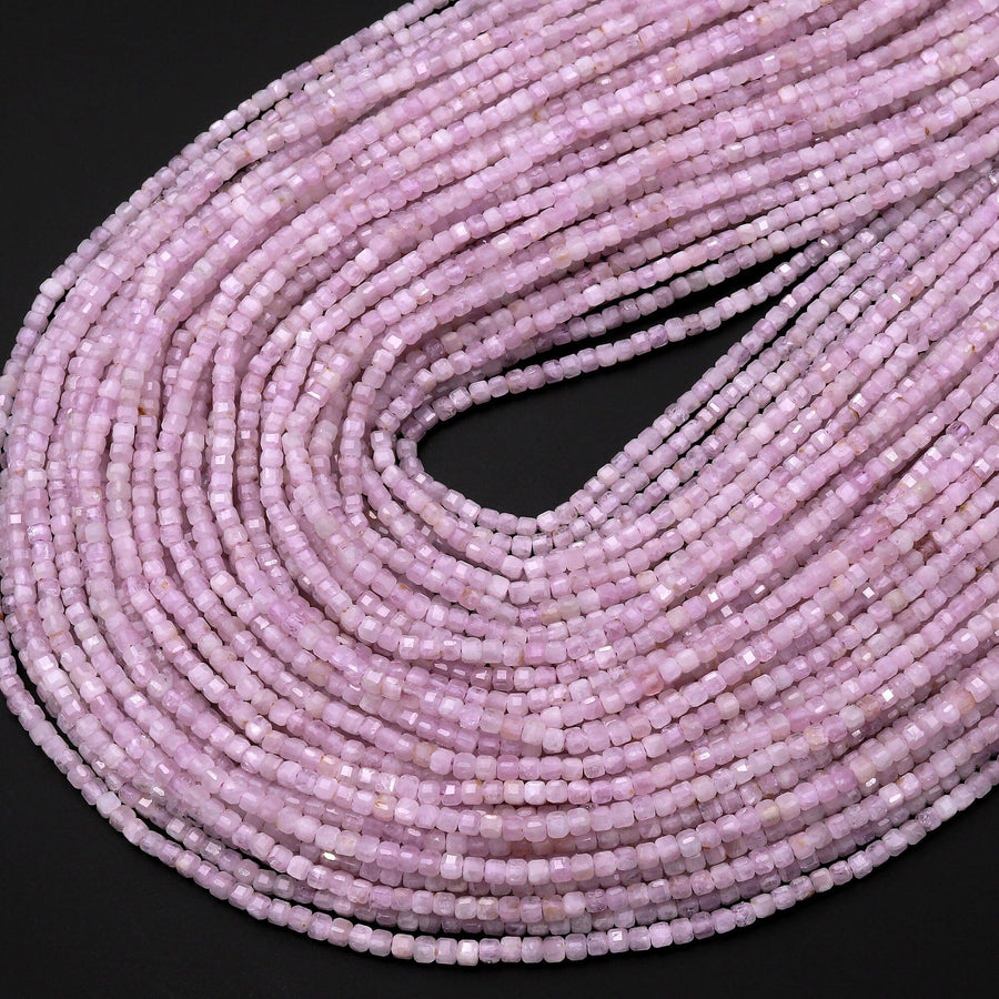 Natural Purple Pink Kunzite Faceted 2mm 3mm 4mm Cube Beads Micro Faceted Laser Diamond Cut 15.5" Strand